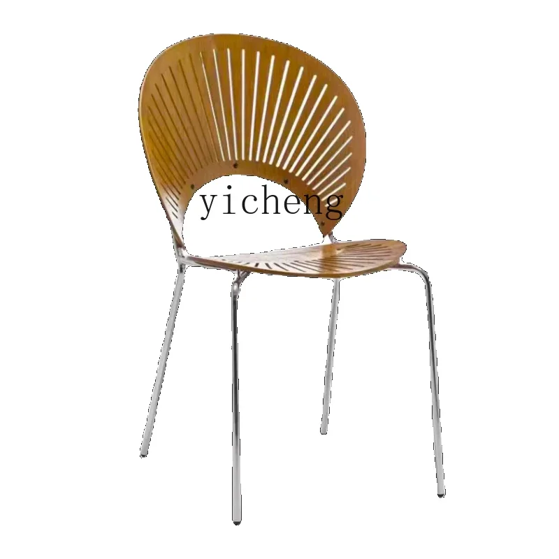 

Tqh Solid Wood Dining Chair Home Backrest Chair Creative Simple Shell Sun Leisure Chair