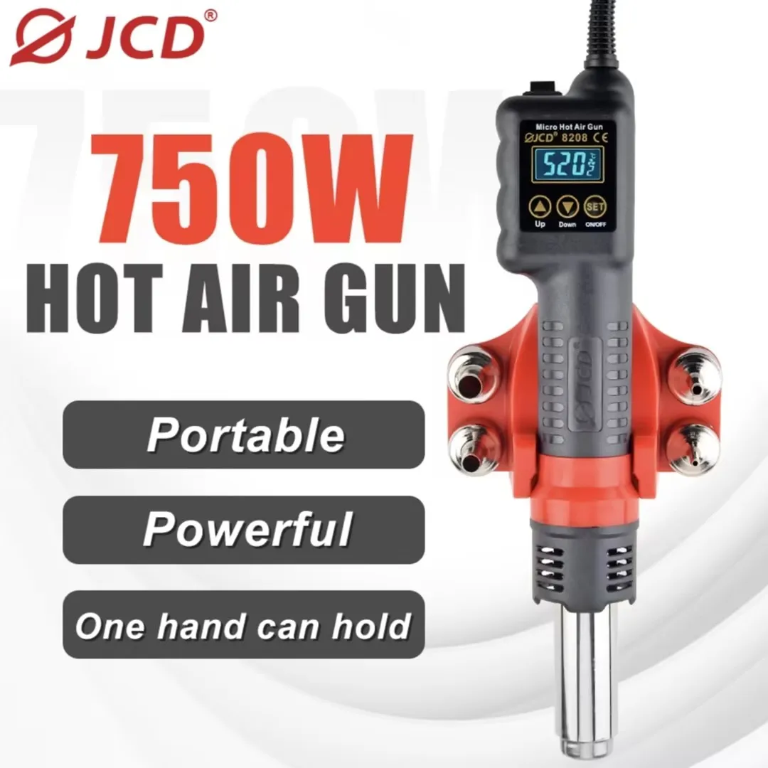 JCD Micro pistola de aire caliente C/F Temp ajustada 8208 750W Estación de soldadura de retrabajo pistola de calor Digital LCD herramientas de soldadura BGA IC