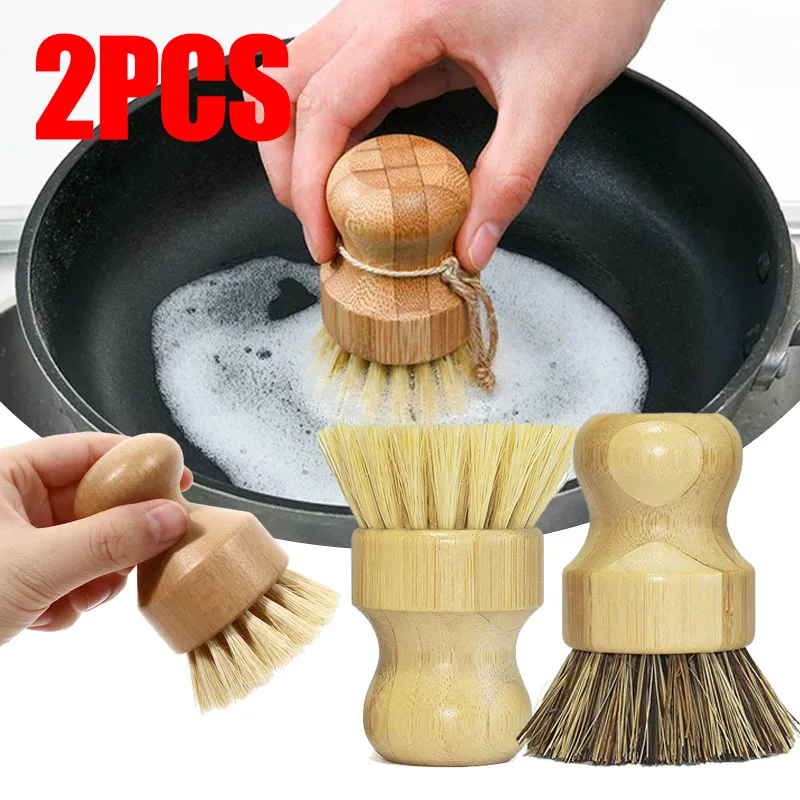 

1/2pcs Bamboo Dish Scrub Brush Soap Dish Kitchen Wooden Dish Scrubber Cleaning Brush for Washing Dish Cast Iron Pan Pot