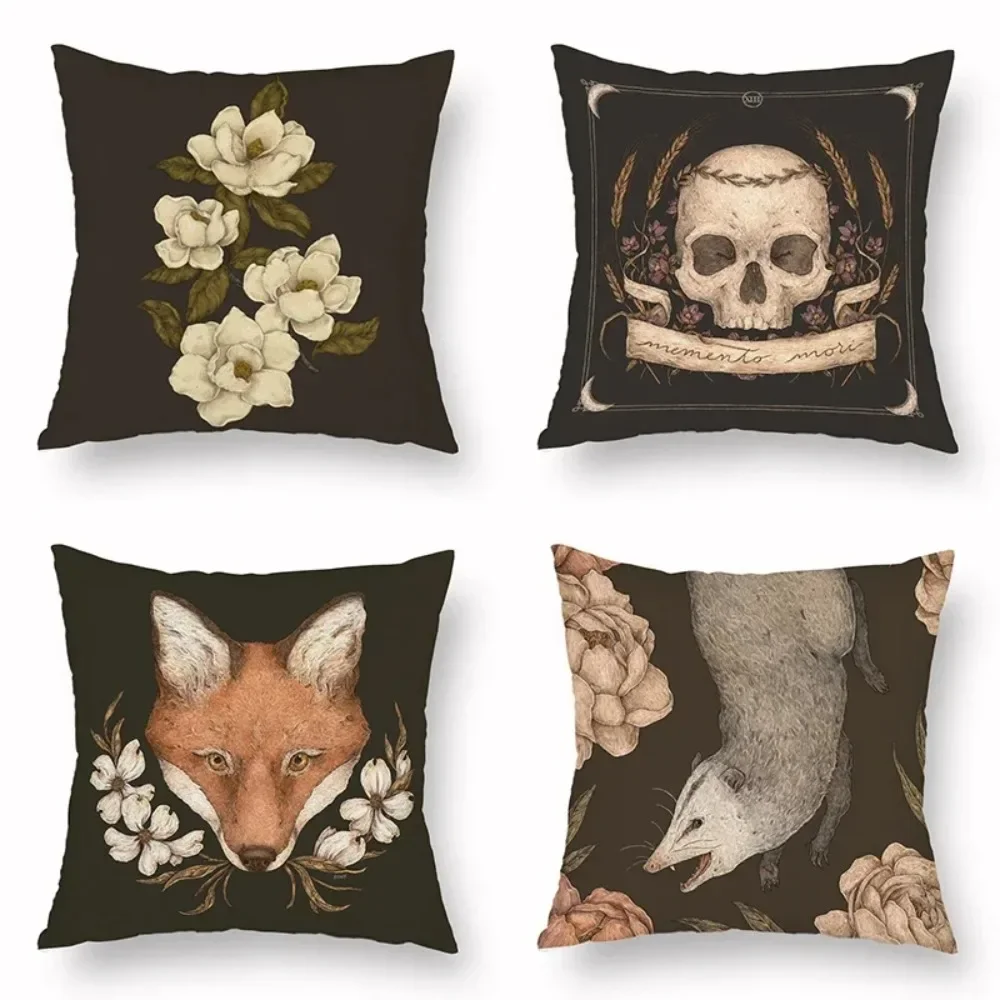 

Flower Fox Pillowcase Cushion Animal skull Print Sofa Soft Retro Living Room Bedroom Home Decor