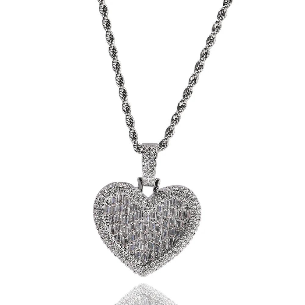 

Special Heart Shape Full Zircon Iced Out Bling Bling Pendant Necklace Mirco Pave Prong Setting Fashion Hip Hop Jewelry BP227