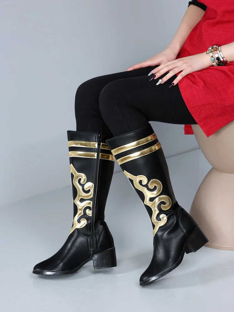 black-high-heel-dance-shoes-indoor-outdoor-women's-dancing-shoes-ethnic-dance-footwear-mongolian-traditional-dance-boots