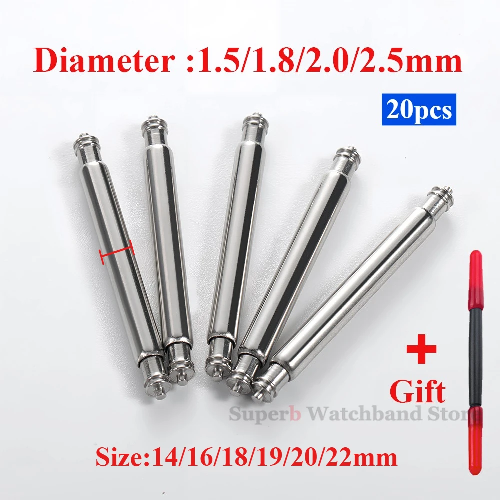 20pcs Watch Band Pins 1.5/1.8/2.0/2.5mm Diameter 14/16/18/19/20/22mm Metal Steel Spring Bars Link Pins Watch Repair Tools