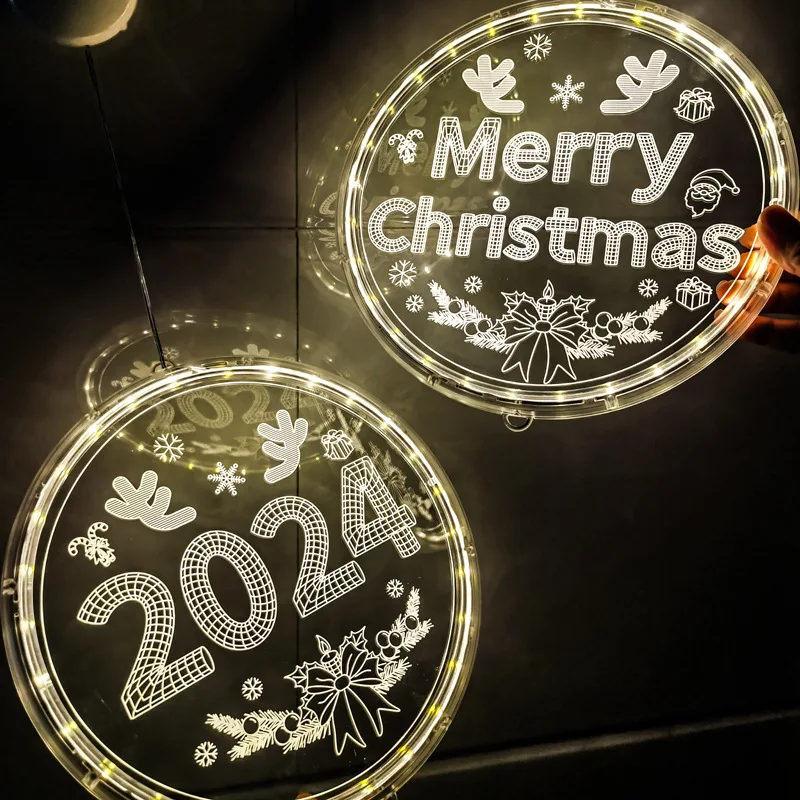 Decoração de natal, lâmpada suspensa com ventosa 3D, luz decorativa LED, pingente de decoração de janela de atmosfera de Natal