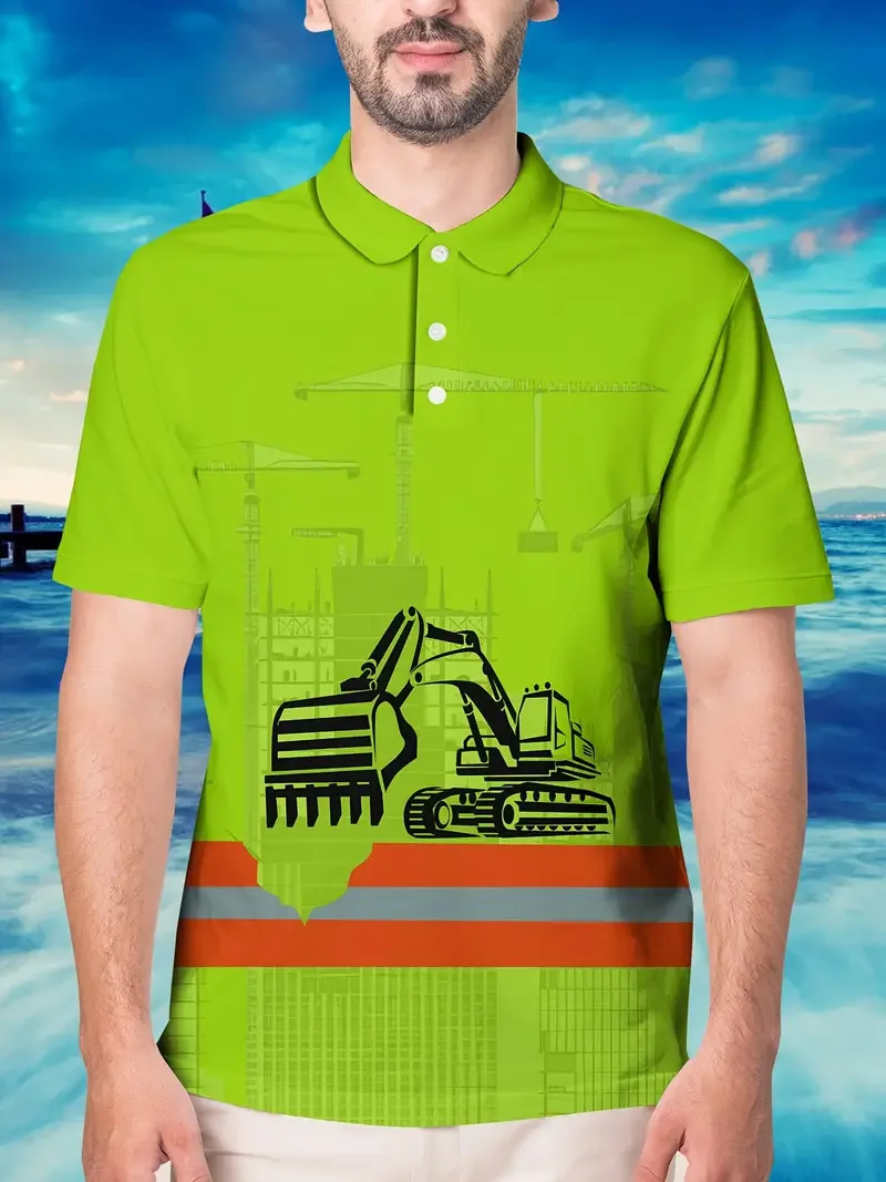 Men's excavator themed polo shirt, daily office casual top, exclusive to enterprise employees