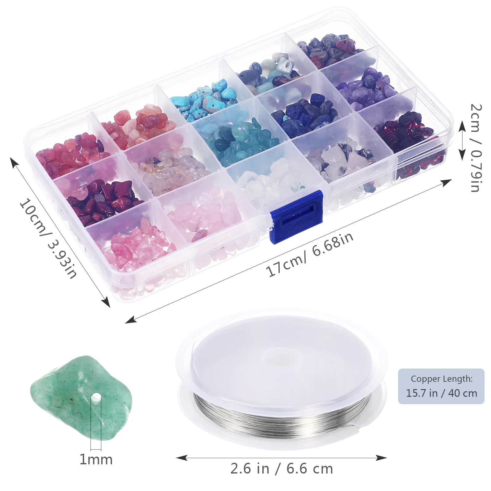 1 Box Natural Stones With Pre-Drilled Holes 2 Rolls Copper Wire For Diy Jewelry Making Craft Kit Bracelets Rings Earrings
