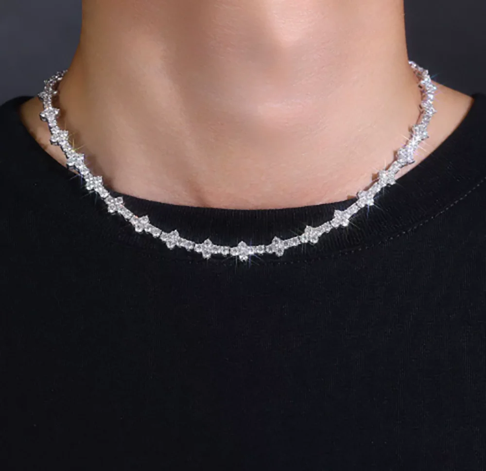 MUXIFC Full Moissanite Tennis Necklace for Women Men 925 Sterling Silver Hip Hop Diamond Neck Wrist Chain with Gra Certificate