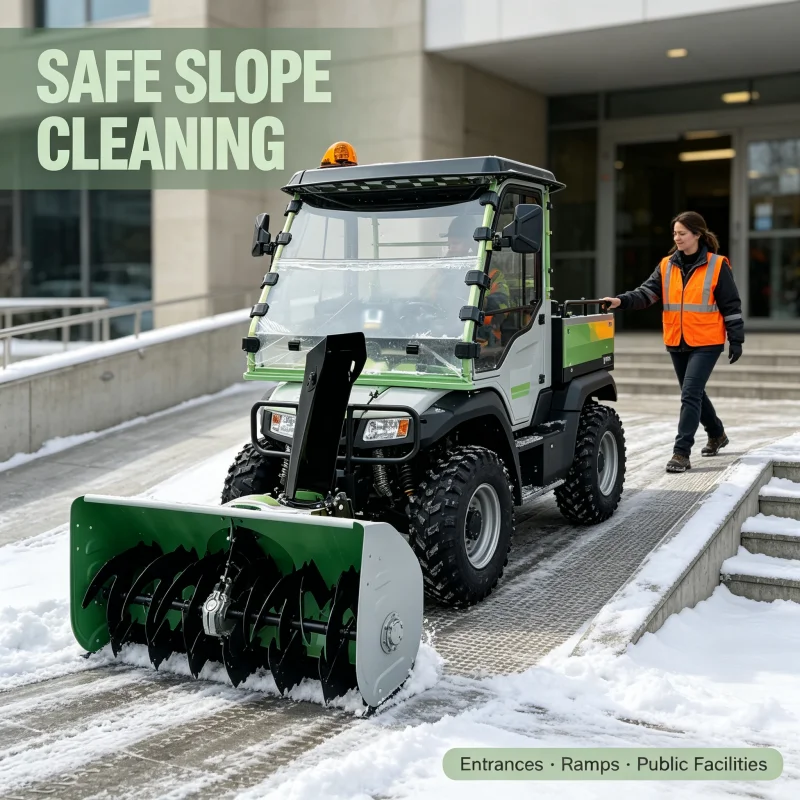 Hydraulic Ride On Snow Sweeper With High Efficiency Rotary Brush For Schools Hospitals And Commercial Parking Areas