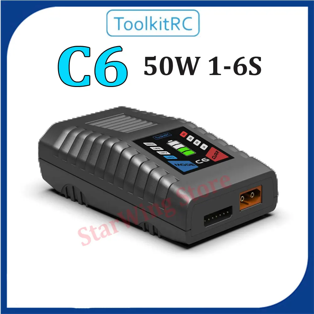 

ToolkitRC C6 AC 50W MAX 5A Battery type: LIPO LiHV LiFe 1-6S, NiMH NiCD 5-12S