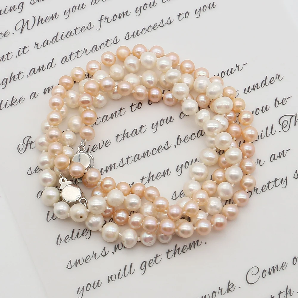 

High-Quality Irregular Round Pearl Necklace 7-8mm Orange/White Pearls With Floral Clasp Design Fashionable Women's Neck Jewelry