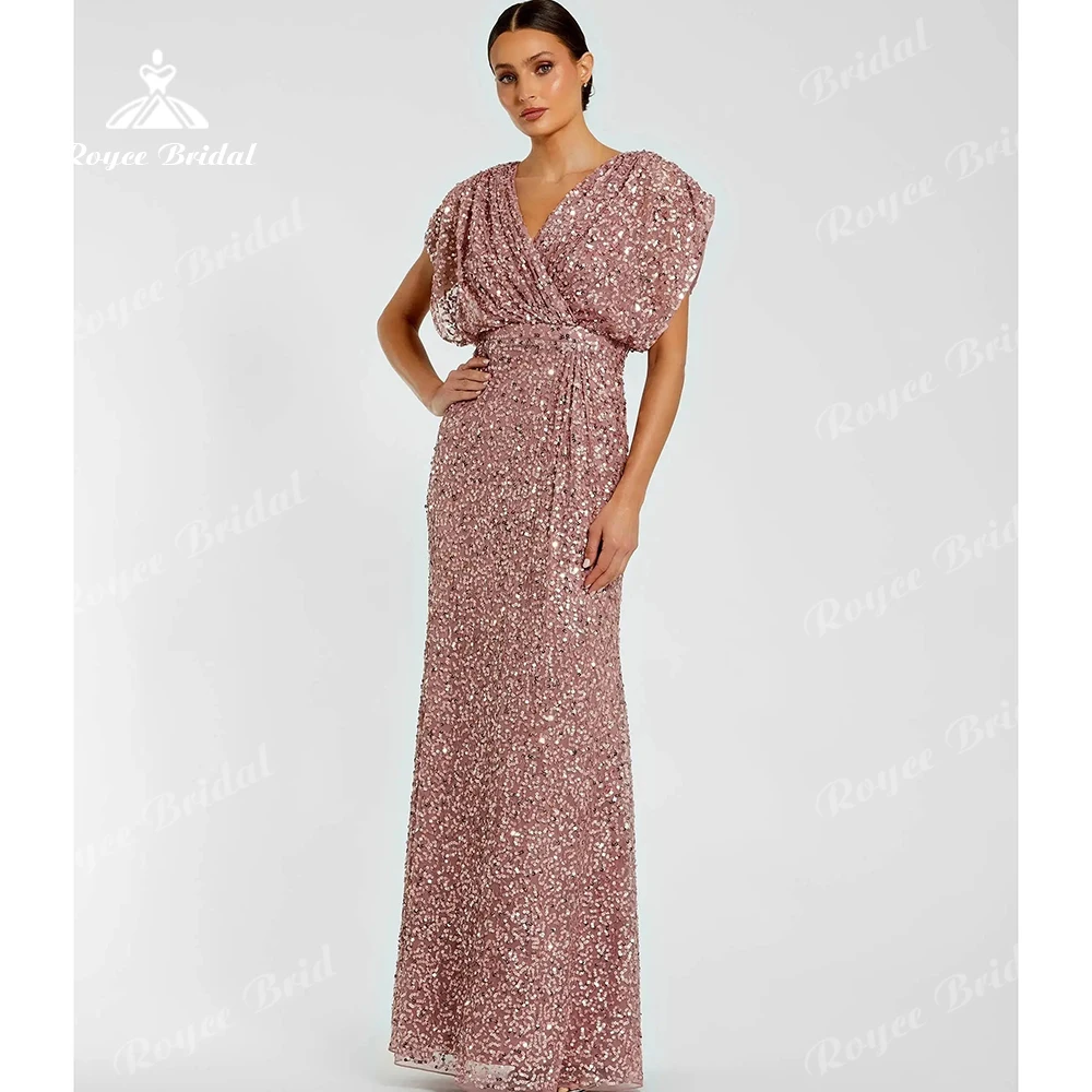 

Elegant Floor‑Length Prom Dress Beaded Sequin V‑Neck Evening Dress Dolman Sleeve Mermaid Women's formal evening gowns