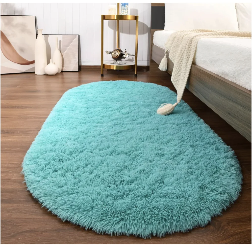 Fluffy Rugs for Bedroom, Shag Cute Area Rug for Girls/Boys and Kids Baby Room Home Decor, 2.6 x 5.3 Feet Oval Indoor Carpet