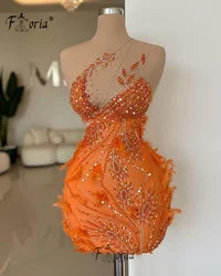 Charming Scoop Neck Oragne Cocktail Dress Orange Feather Orange Celebrity Red Carpet Mini Gown Short Prom Party Dresses Chic