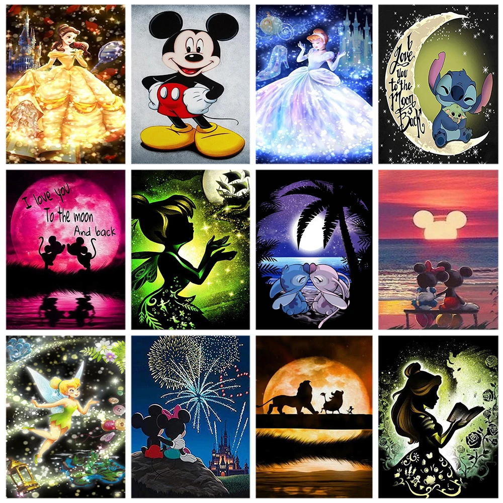 

Disney Princess 5D DIY Diamond Painting Cartoon Mickey Mouse Full Round Mosaic Diamond Art Embroidery Home Decor Gift