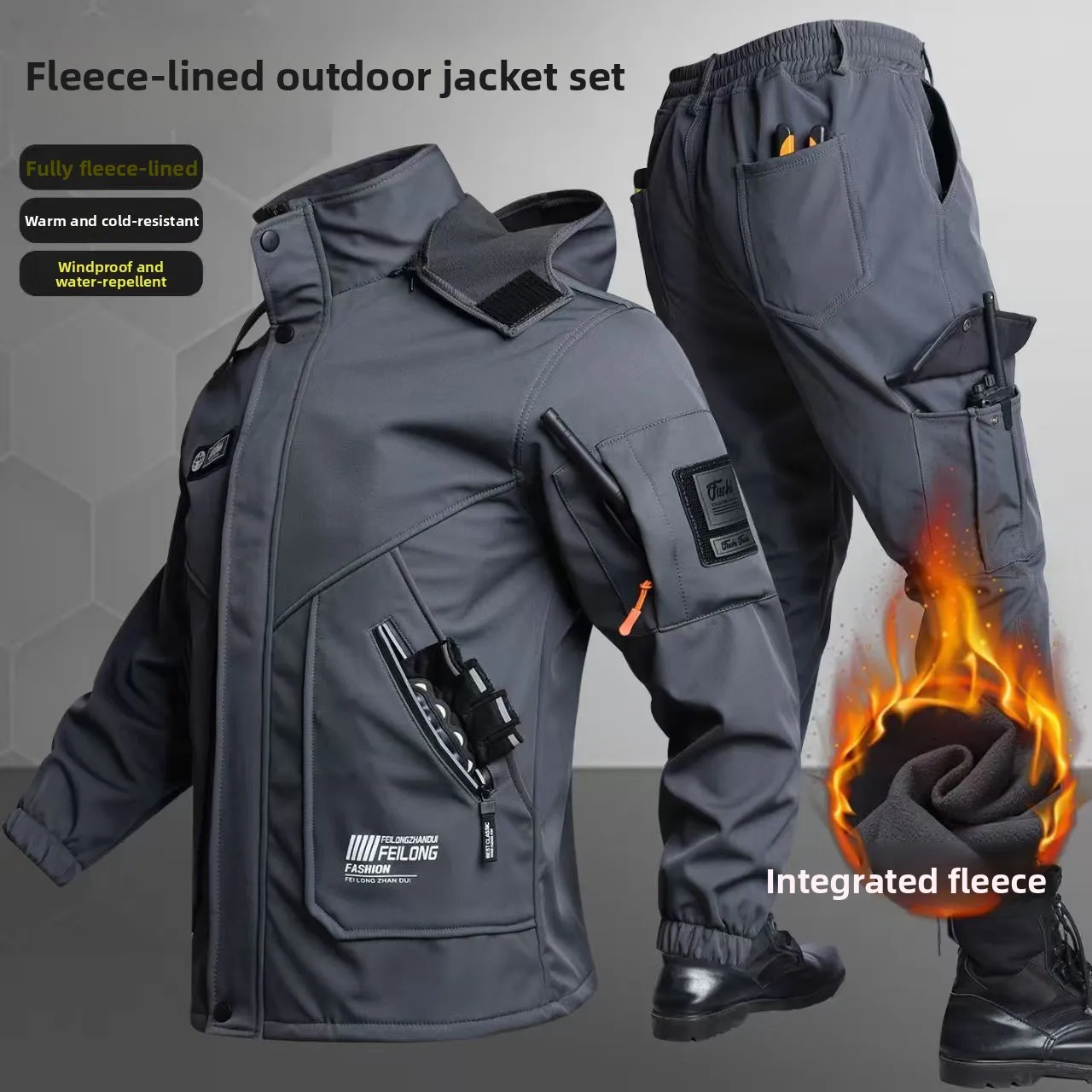 

Утепленный флисовый осенне-зимний костюм для активного отдыха и альпинизма, мужской, ветрозащитный, водонепроницаемый, сохраняющий тепло, износостойкий, рабочий комплект