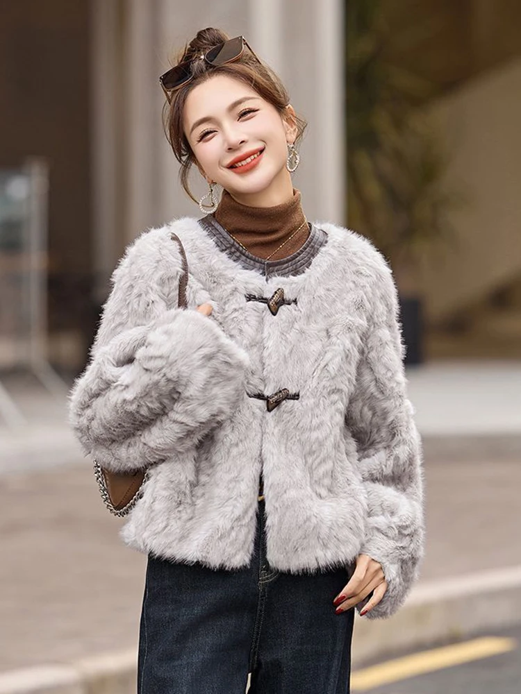 

Elegant Slim Faux Fur Coat Women Vintage Long Sleeve Soft Warm Jacket Winter Female O Neck Sweet Korean Solid All Match Tops New