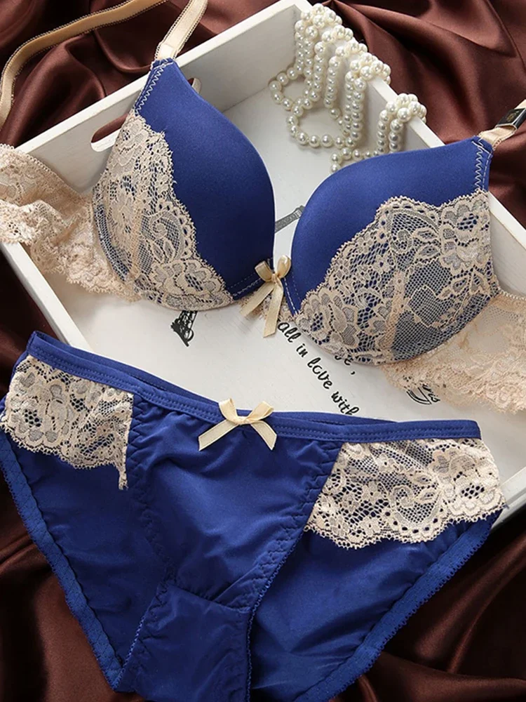 

Brand Underwear Women Bras B C cup Lingerie set With Brief Sexy Lingerie Lace Embroidery Bra Sets Bowknot Bras
