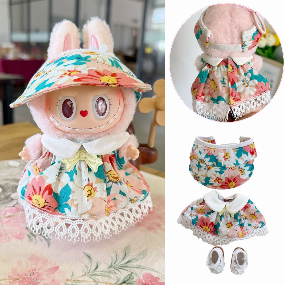 Para Ropa de 15/17cm, Ropa de Labubu, campo de flores de princesa, dos piezas, nuevo sombrero para el sol, trajes, accesorios de repuesto, ла particulier