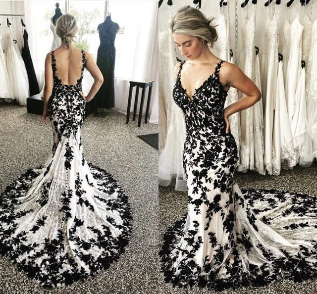 Black White Mermaid Wedding Dresses | Black White Gothic Wedding Dresses -  White - Aliexpress