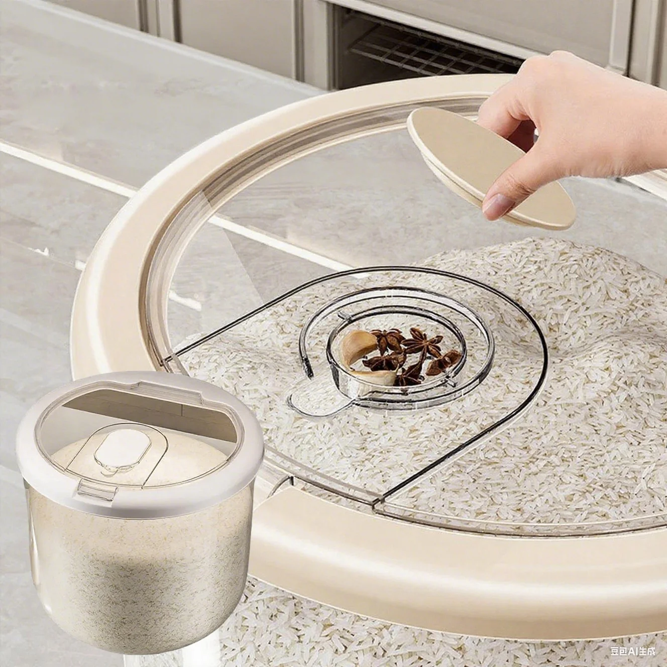 

1PC Kitchen Storage Box Rice Sealed Dry Cereal Grain Bucket Dispenser Moisture-proof Food Container for Kitchen, Home Use