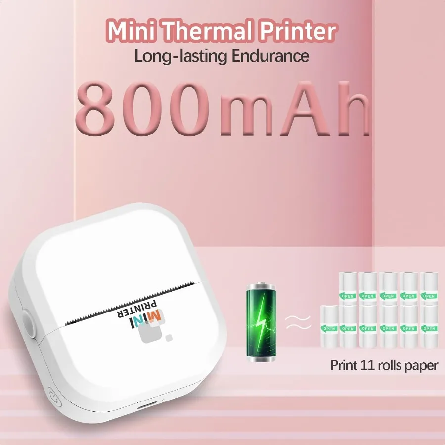 스티커 프린터 24분 빠른 인쇄 블루투스 잉크 프린터 스티커 메이커 13롤 종이 포함 무선 열전사 프린터 아이폰용