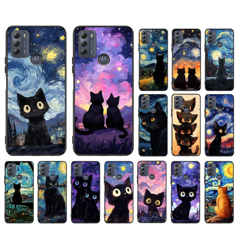 Van Gogh Balck Cat Phone Case For Moto G84 G22 G32 G42 G52 G62 G53 G72 G60 G60S G100 G10 G20 G30 G13 G50 G 5G G Pure