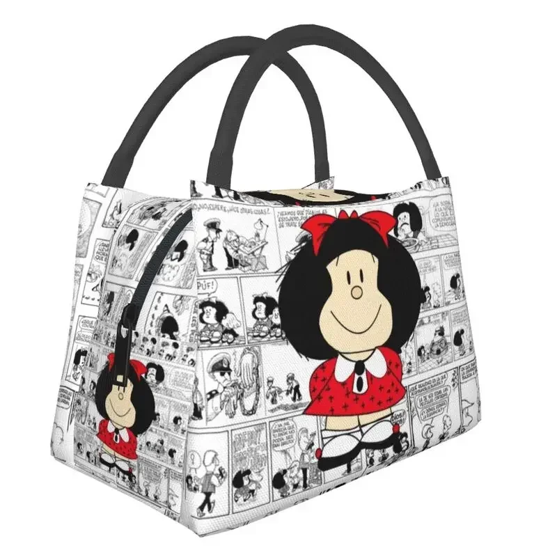 Mafalda Cartoon Quino Comics Thermal Insulated Lunch Bags Women Resuable Lunch Tote for Work Travel Multifunction Meal Food Box