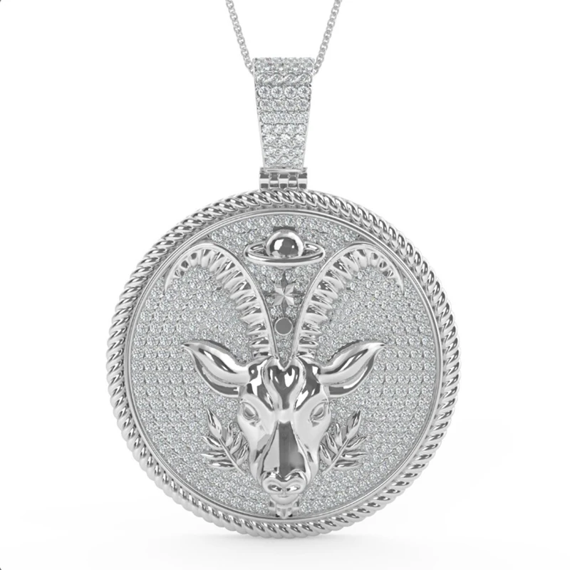 Real Genuine 3.00 Ctw Lab Growm Diamond Bling Zodiac Astrology Birth Sign Lucky Capricorn Sea Goat Horoscope 10K Gold Pendant Ch