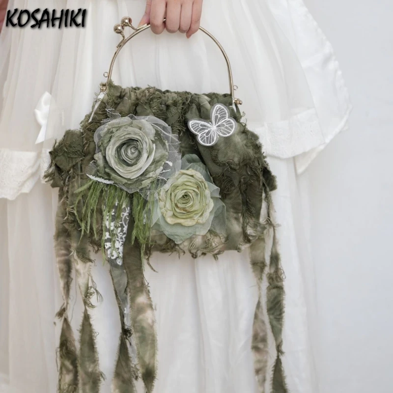 

Fashion Casual Fairy Shoulder Crossbody Bag Sweet Y2k Patchwork Floral Women's Handbags Harajuku Luxury Design Top-Handle Bags