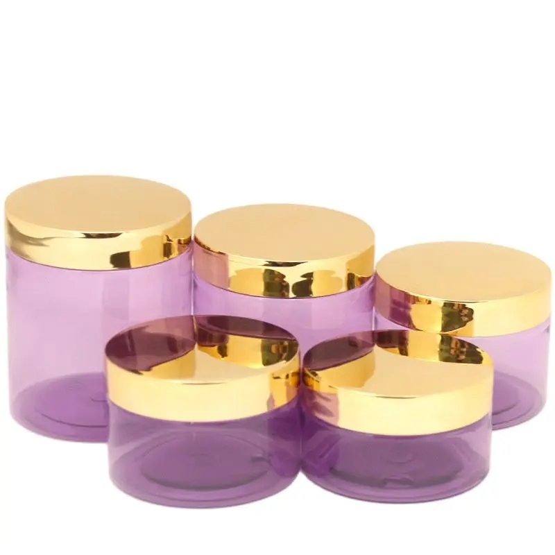 22Pcs Facial Mask Jar Plastic Cosmetic Cream Jars Shiny Silver Lid 100ml 120ml 150ml 200ml 250ml Empty Purple Wide Mouth Bottle