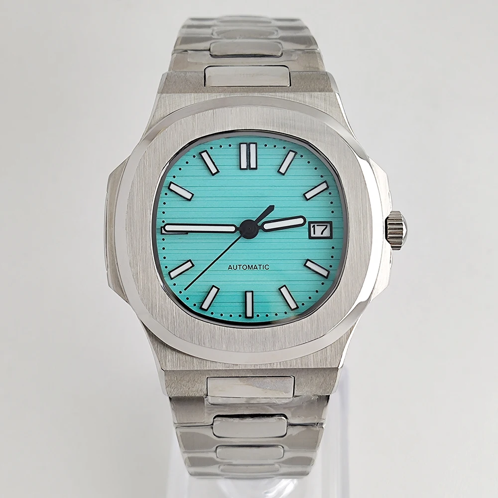 นาฬิกาผู้ชายขนาด 40 มม. ที่ไม่มีเครื่องหมายสแตนเลสนาฬิกากลไกการติดตั้ง NH35 การเคลื่อนไหวนอติลุสอุปกรณ์เสริมนาฬิกา