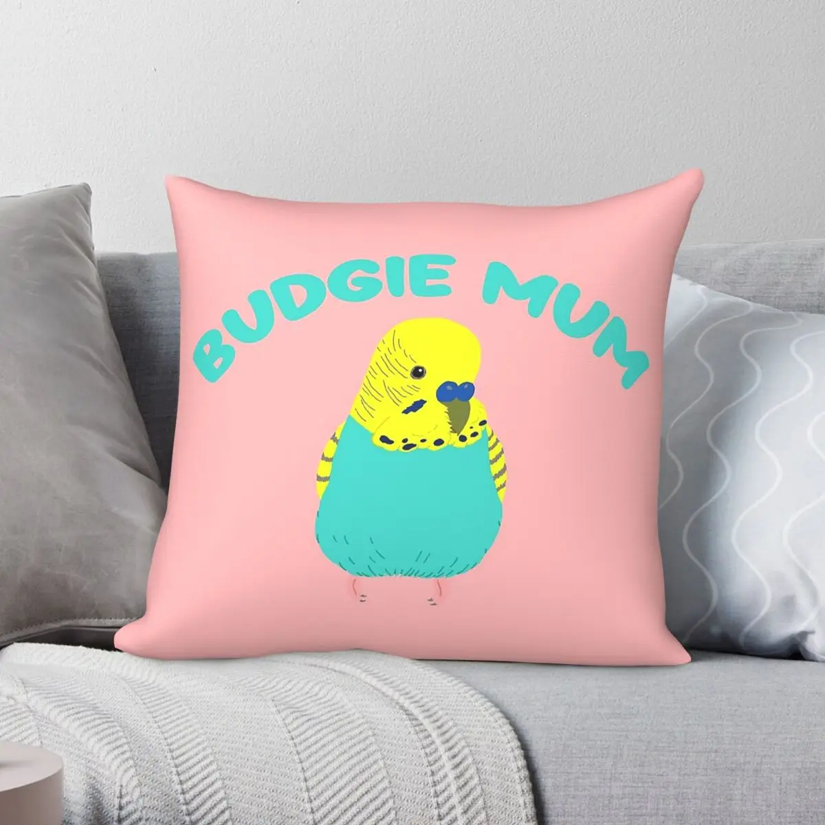 Budgie Mum Pastel Square Pillowcase Polyester Linen Velvet Printed Zip Decor Pillow Case Home Cushion Case