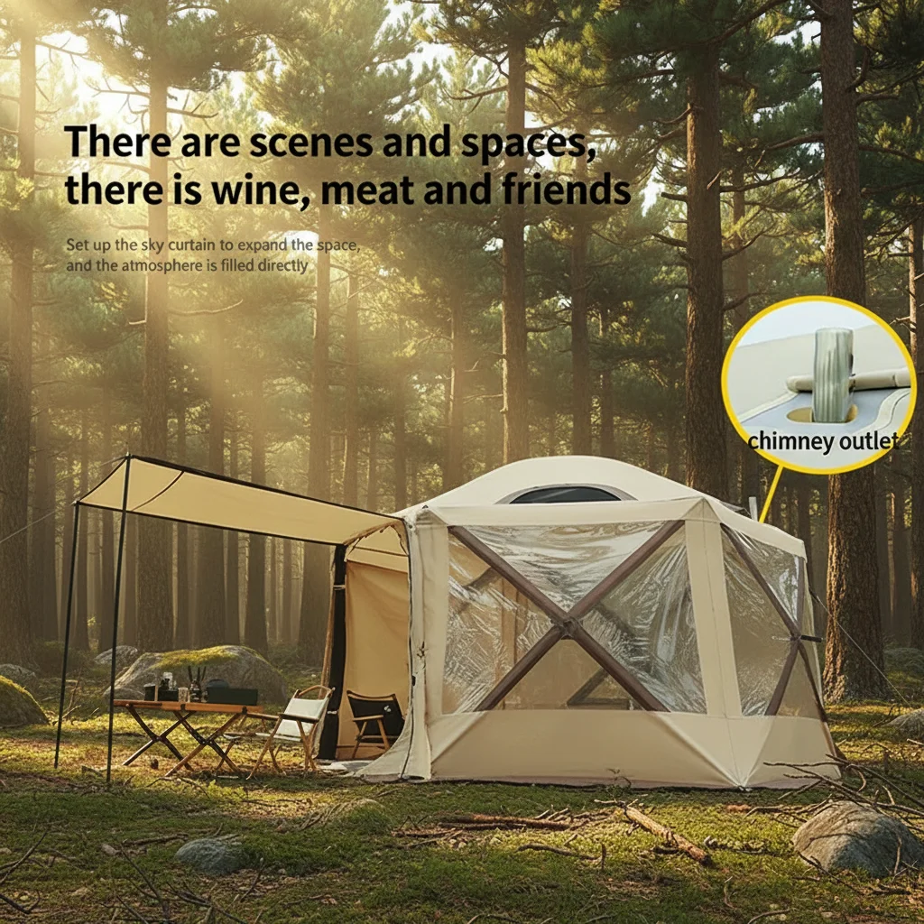 Automatic Air Column One Bedroom Tent Hexagon Canopy Outdoor Four-Season Wind-Proof Mosquito-Proof Beach Camping Dinner Tent