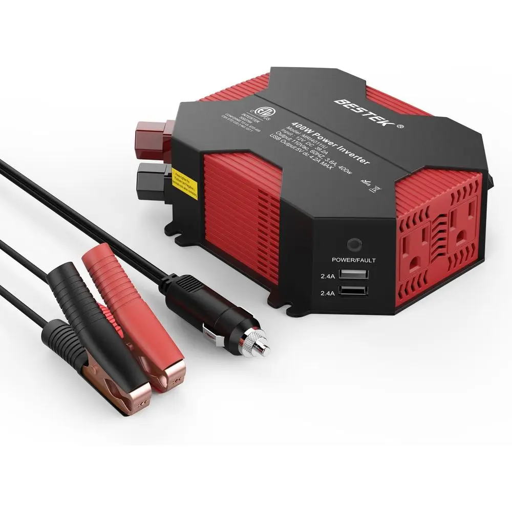 

400W Car Power Inverter DC 12V to AC 110V with 4 USB Ports and 2 AC Outlets, ETL Listed