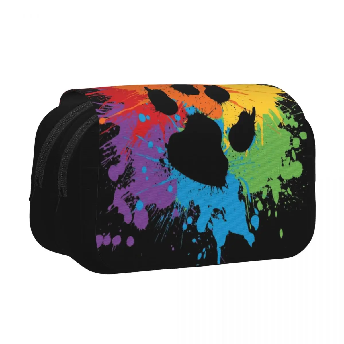 Double Clamshell Pen Case Dog Paw Pride Dark Rainbow Pencil Pouch Pen Holder for Girl Boy Pencil Bags Gifts Stationery