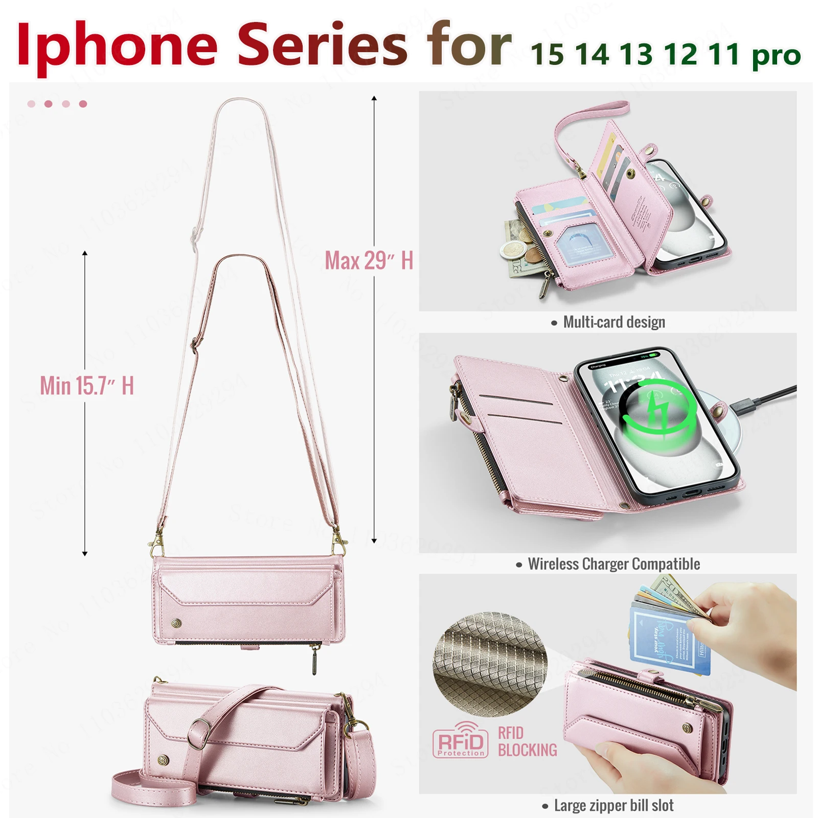 CaseMe Leather Card Holder Wallet,Crossbody Mobile Cover,Suitable for iPhone 15,14,13,12,11Pro,XS Max,6,7, 8Plus, 16 Pro Max