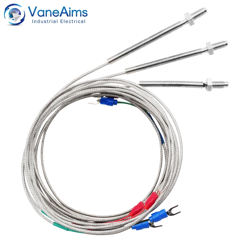 Thread M6 Screw Thermocouple VaneAims 0.5m 1m 2m 3m Type K J PT100 Probe Temperature Sensor 0-400℃ for PID Digital Thermostat