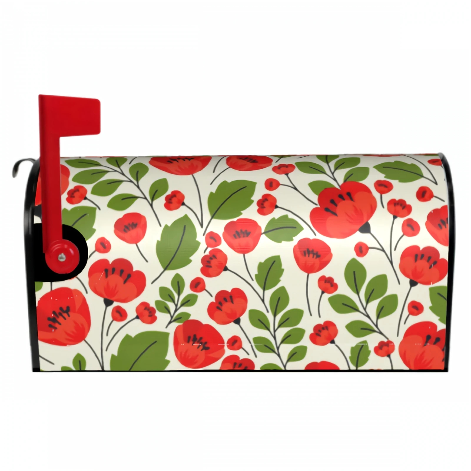 Retro Red Poppies Magnetic Mailbox Cover Poppies Floral Magnetic Mailbox Cover Waterproof Mailbox Wraps Post Letter Box Decor