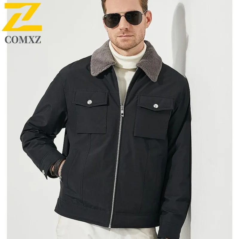 

COMXZ 2025 Mens Military Corduroy Jacket Winter Fleece Lined Workwear Coat