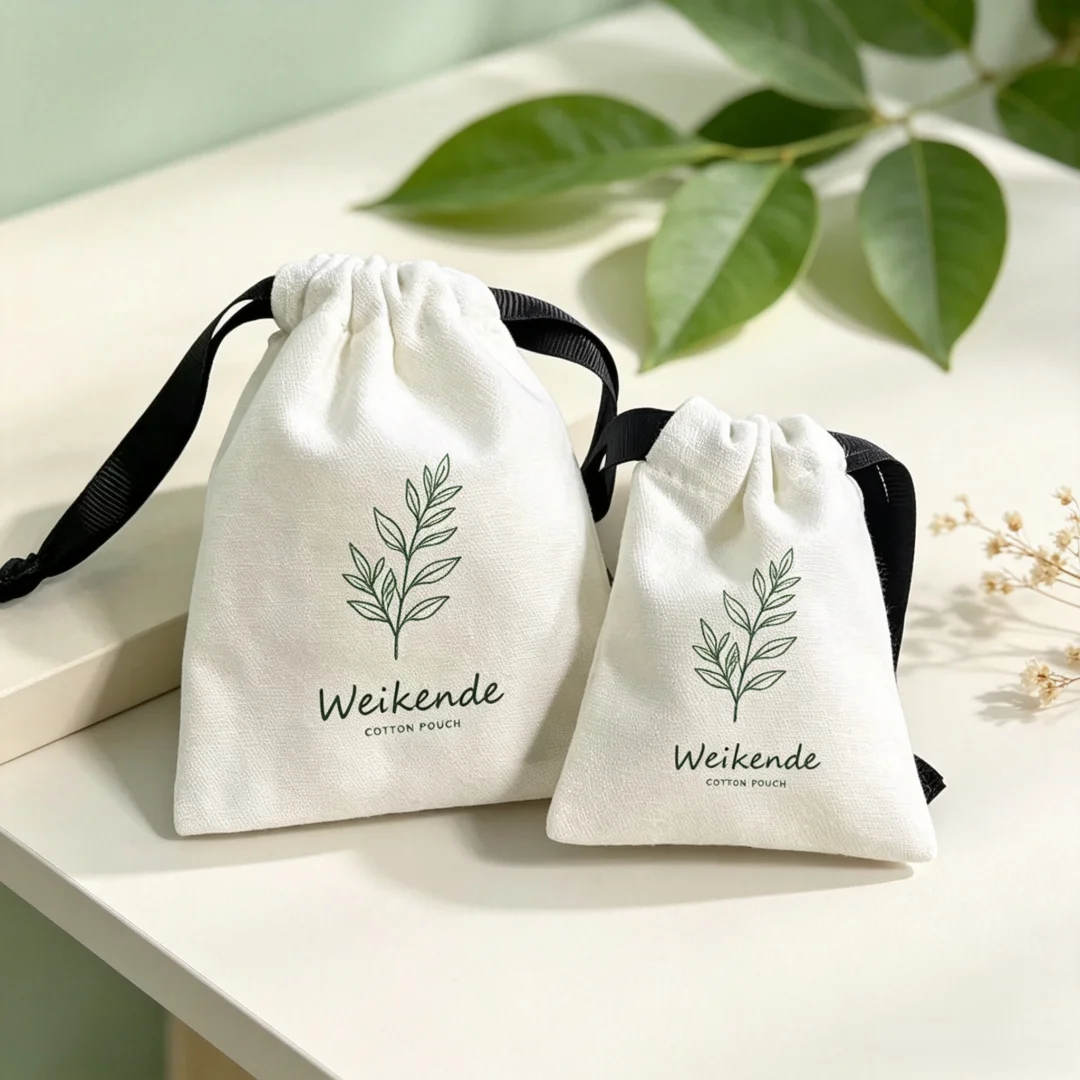 100Pcs Custom Logo Natural White Cotton Drawstring Pouches Jewelry Packing Sacks for Earrings Necklaces Rings Holiday Organizer