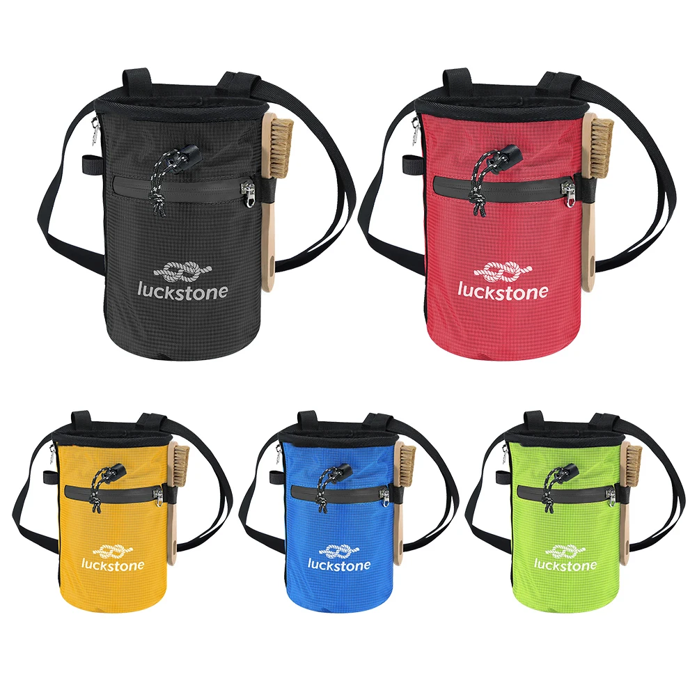 Bouldering Chalk Bag Bucket with 2 Large Zippered Storage Pockets Rock Climbing Chalk Bag with Chalk Brush Premium Gym Chalk Bag