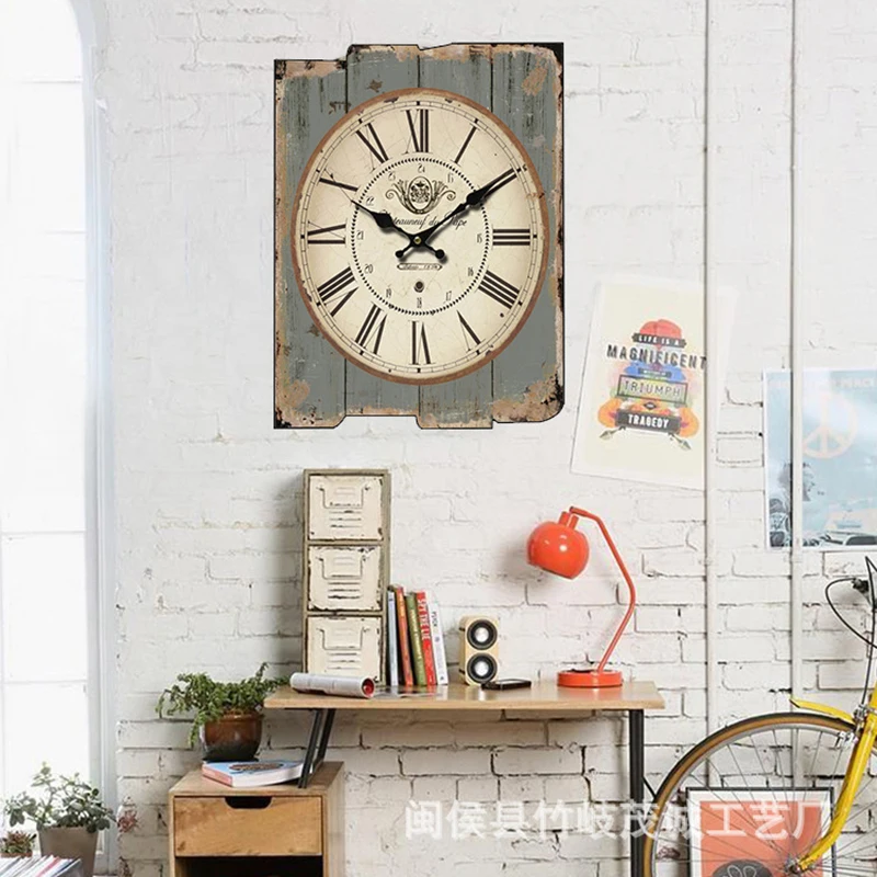 Large Square Wall Clock Retro Wood Creative Vintage Clocks Wall Home Decor Shabby Chic Silent Wall Watch Orologio Da Parete D079