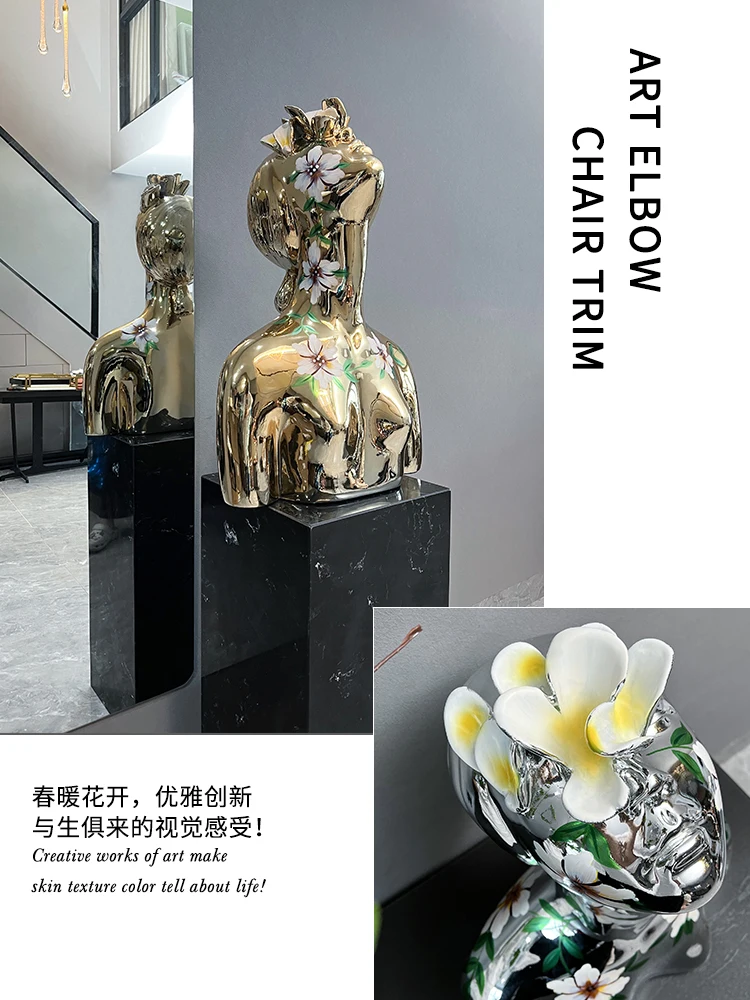 Resin figure half body abstract sculpture shop window painted portrait girl decoration