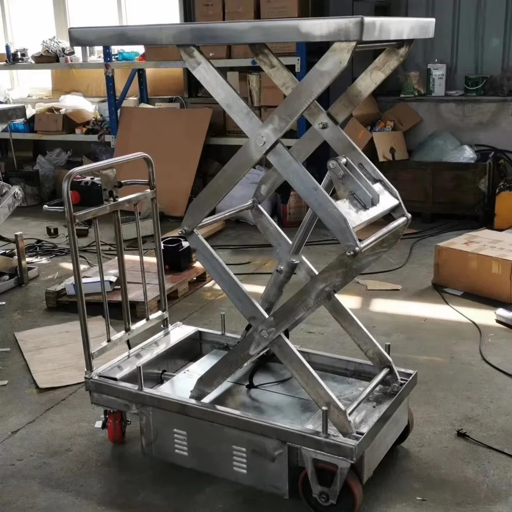 500kg Portable Manual Hydraulic Stainless Steel Scissor Lift Trolley Table Truck for Warehouse Material Handling Pro Tool