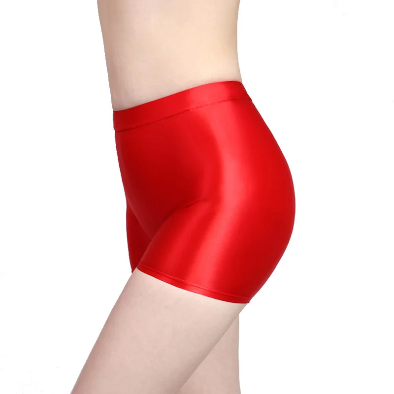 MJINM Olio Lucido Liscio Setoso Ultrasottile Elasticizzato Comfot Traspirante Senza Soluzione di Continuità Cavallo Frontale Pantaloni Caldi Bodybuilding Yoga Pantaloncini Stretti