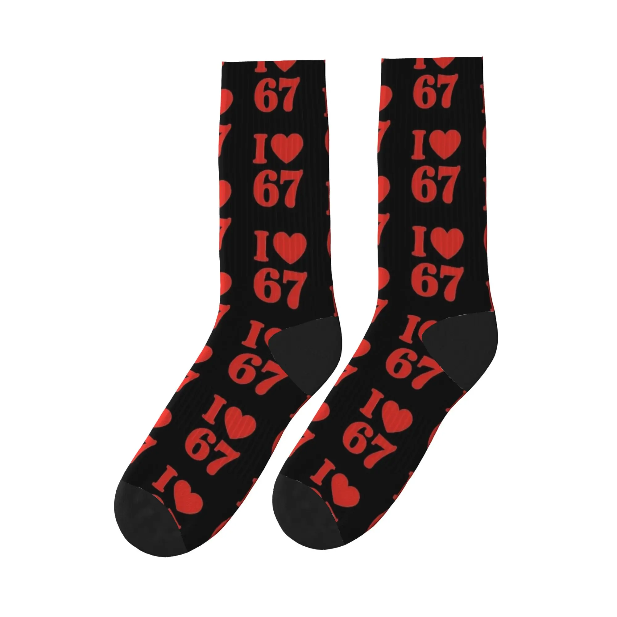 Kaos Kaki Klasik 67 Meme I Love SIX Seven Bold Red Heart Number Joke, Kaos Kaki Musim Gugur, Kaos Kaki Pria Elegan, Kaos Kaki Bersepeda Anti Selip