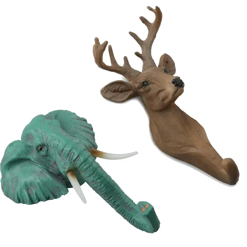 Creative Animal Wall Hanging Hooks Coat Hangers Towel Clothes Key Bag Hat Holder Resin Vintage Retro Deer Elephant Decoration