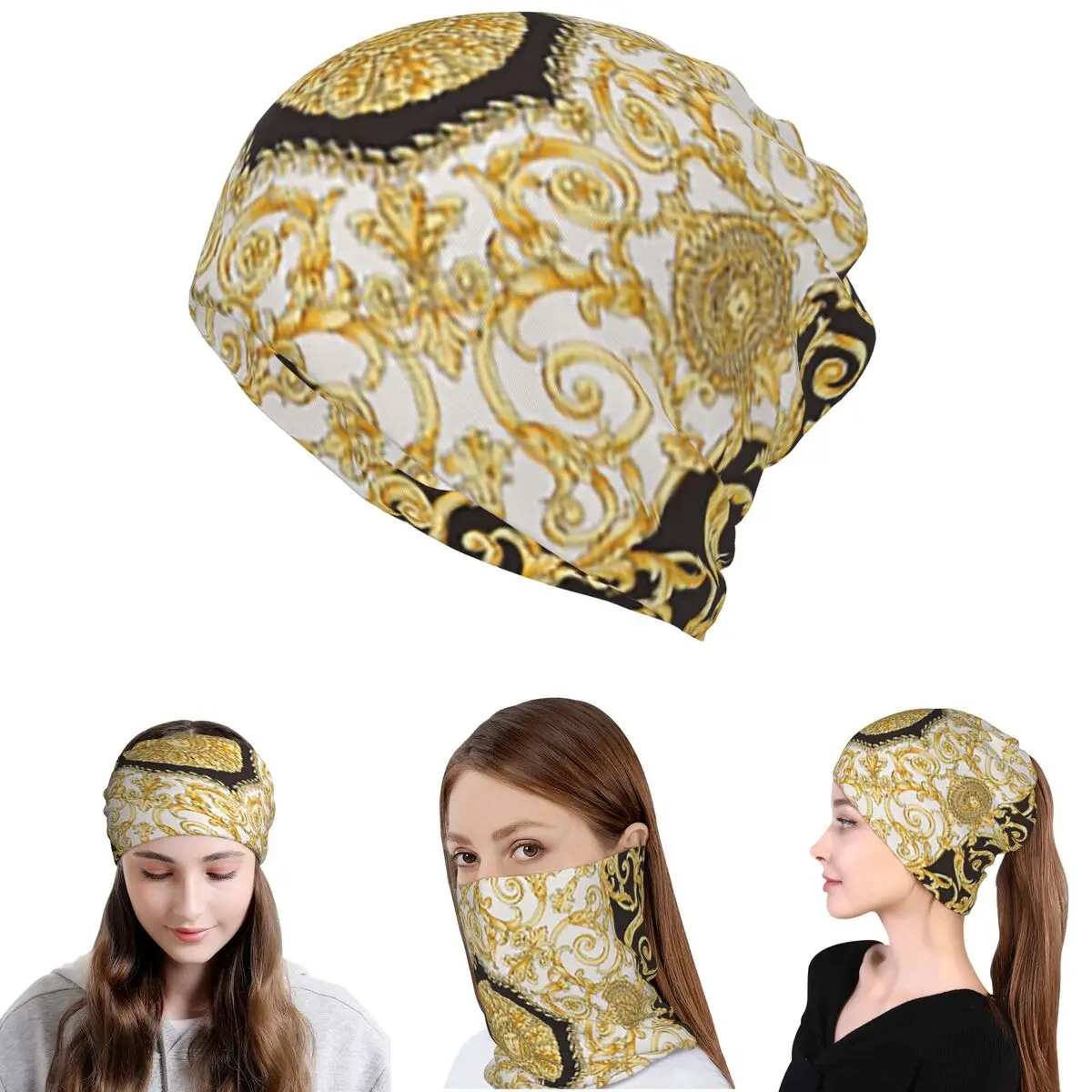 

Decorative Golden Medallion Baroque Bandana Neck Gaiter Mask Scarf Multi-use Face Mask Beanies Hat for Men Women Breathable