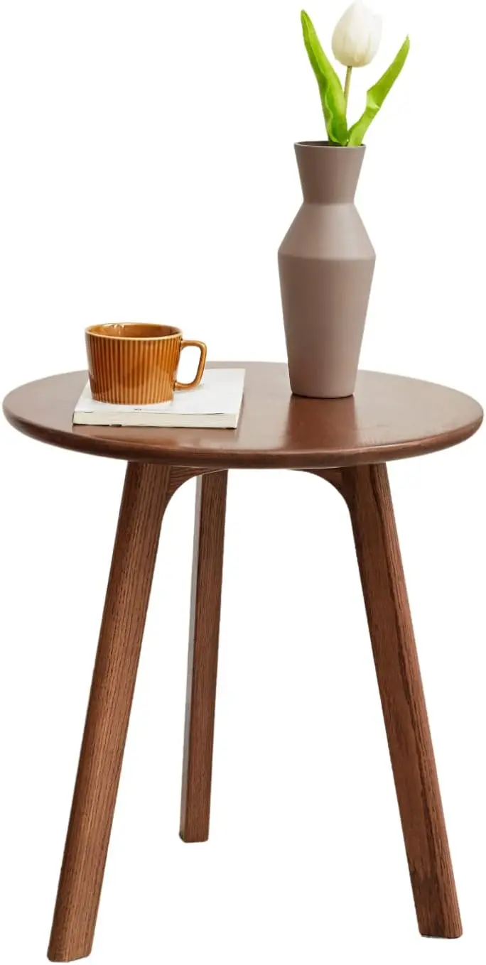 

Table - 100% Natural Solid Oak Wood - 3 Legs Wood End Table for Living Room - Easy Assembly, Elegant Round End Table