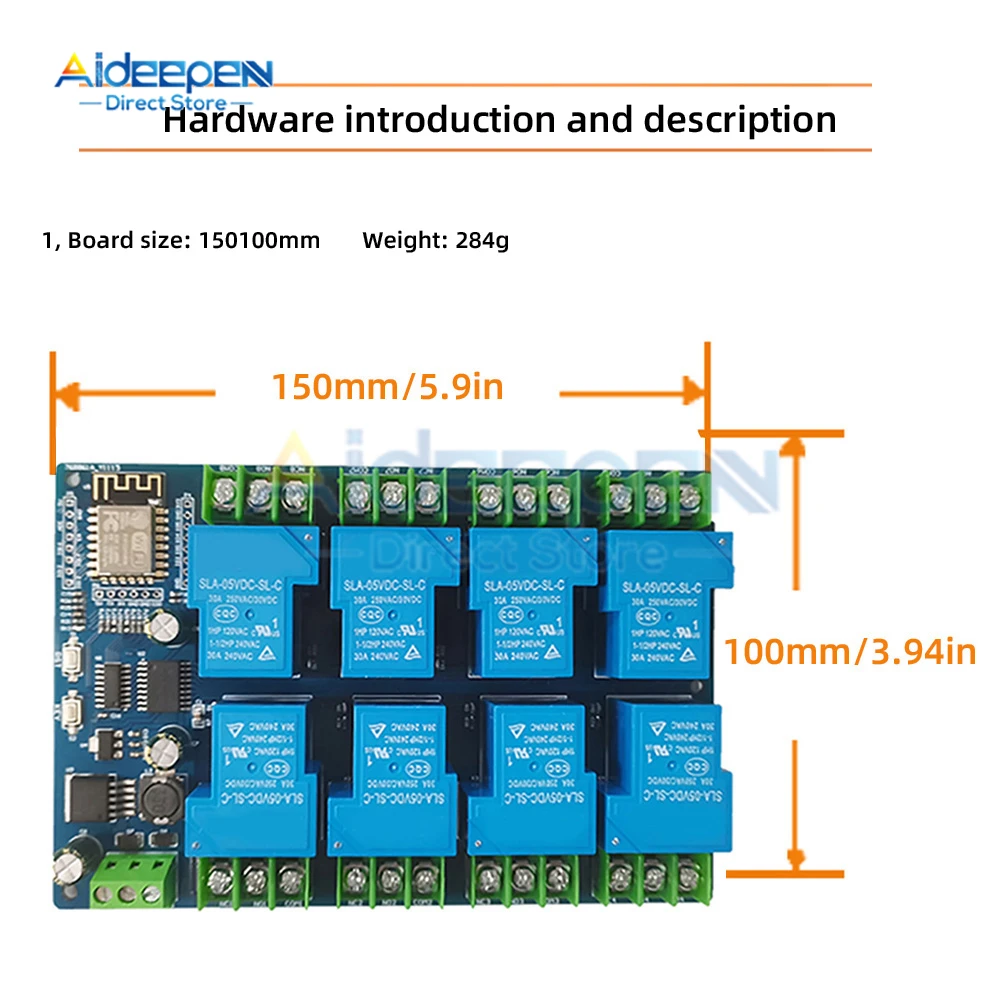 DC 7-28/5V Power Supply ESP8266 WiFi 8 Channel 30A Relay Module ESP-12F Development Board For Arduino